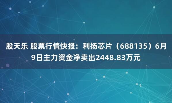 股天乐 股票行情快报：利扬芯片（688135）6月9日主力资金净卖出2448.83万元